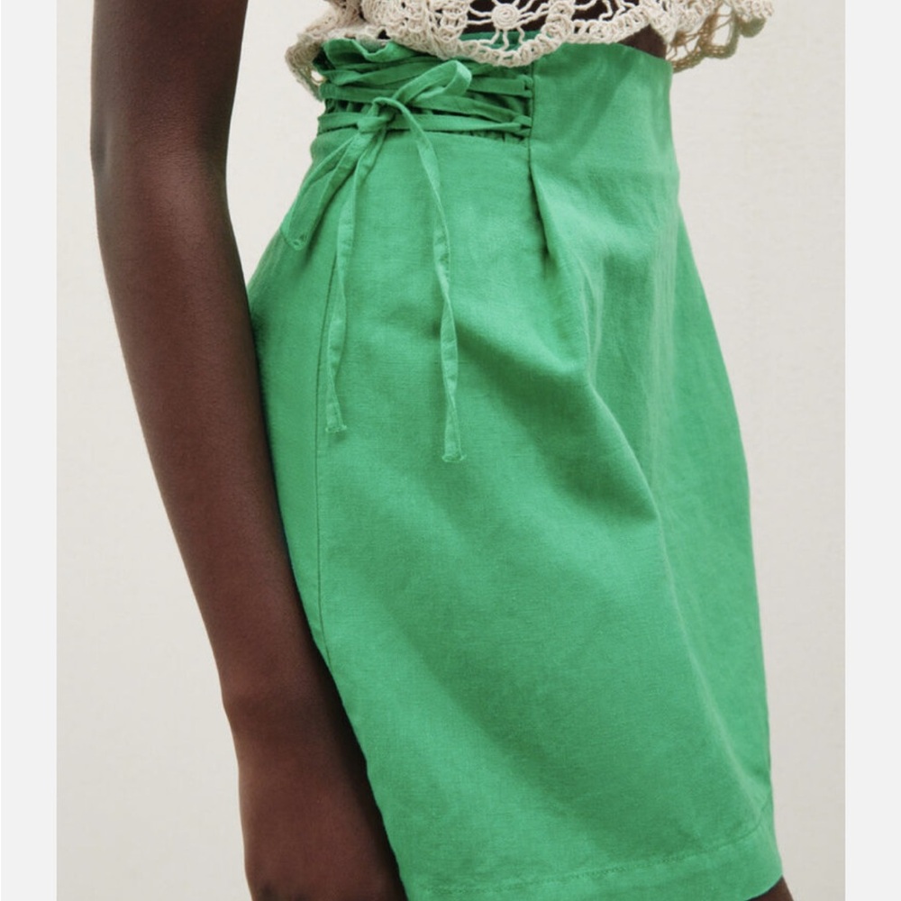 Zara Green High-Waisted Linen Blend Skirt Size XS